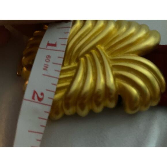 Vtg Carlisle Red Suede leather belt gold tone buckle Women M 80s 90s Art Deco main image 13